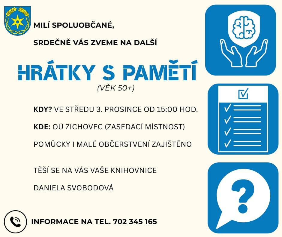 Zveme vás na další setkání pro občany ve věku 50+ na téma Hrátky s pamětí