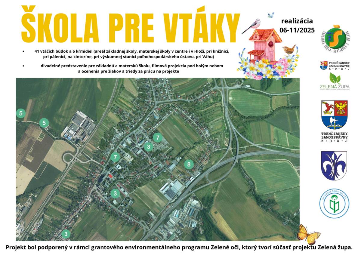 Projekt Škola pre vtáky realizovaný od júna do novembra roku 2025 vďaka podpore environmentálneho programu Trenčianskeho samosprávneho kraja Zelené oči prepojil deti zo Základnej školy a Materskej školy v Beluši s prírodou spôsobom, ktorý sa stal prirodzenou súčasťou ich školských dní.