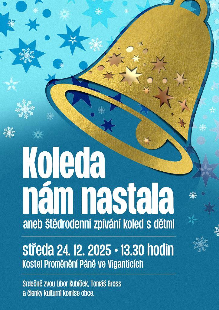 Zveme vás na štědrodenní zpívání koled, které se uskuteční ve středu 24. prosince 2025 od 13:30 hodin v Kostele Proměnění Páně ve Viganticích. Tato akce je určena pro všechny, kteří chtějí strávit příjemné odpoledne ve společnosti přátel a rodiny. Přijďte si zazpívat tradiční koledy.