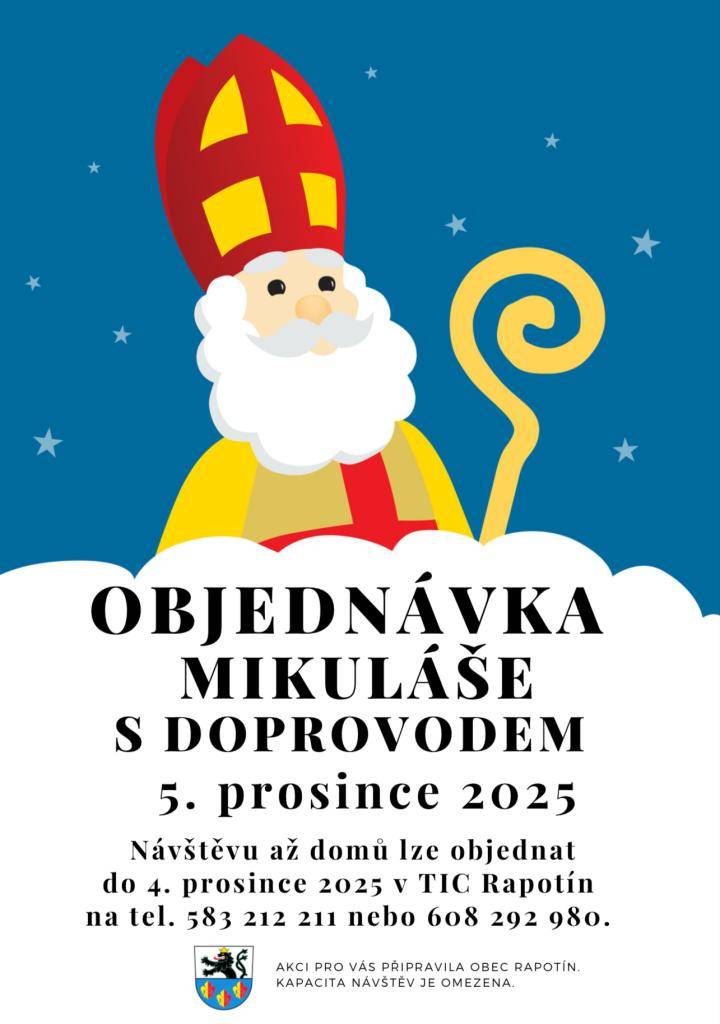 Chcete, aby k vám domů 5. prosince dorazil Mikuláš, anděl a čert?  Objednávky přijímá TIC Rapotín na tel. 583 212 211 nebo 608 292 980.