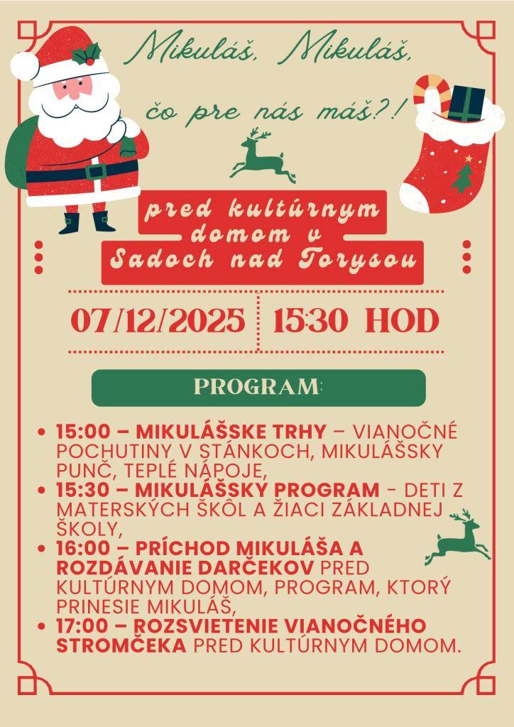 Stretnutie s Mikulášom 7.12.2025 15:30hod.na parkovisku pred KD v Bysteri