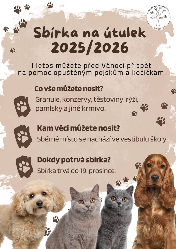 Jako každý rok vyhlašujeme sbírku na pomoc opuštěným psům a kočičkám z útulku.