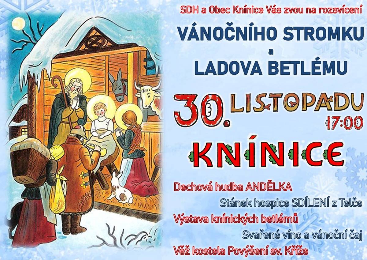 Zítra od 17:00 Vás zveme na tradiční rozsvěcení vánočního stromku a Ladova českého betlému. Jako vždy budou hrát koledy v podání DH Andělka, se stánkem přijede mobilní hospic Sdílení z Telče, bude otevřena věž kostela a hasiči budou rozdávat svařák a vánoční čaj. Letos jsme navíc připravili výstavu betlémů. Těšit se tak můžete na příjemnou atmosféru první adventní neděle.