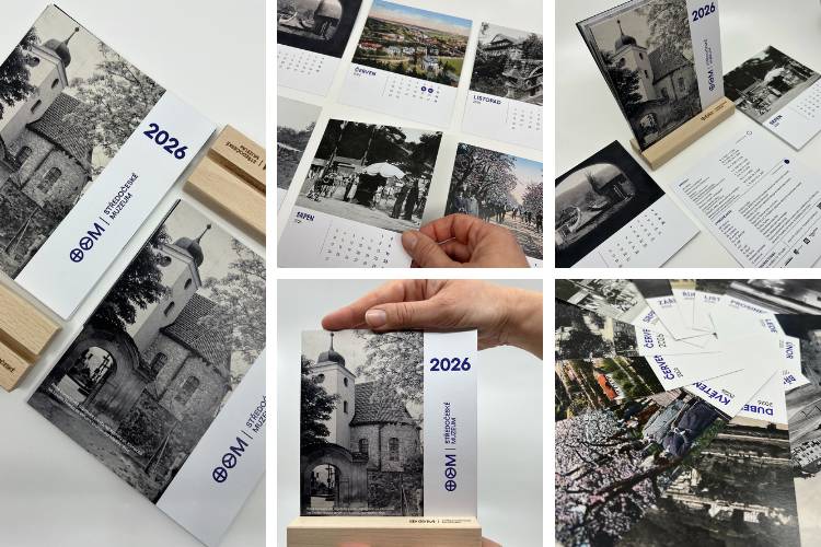 Exkluzivní stolní kalendář na rok 2026 s historickými fotografiemi Roztok je možné zakoupit na pokladně muzea v otevírací době (ST-NE 10-18 hod.) nebo na e-shopu (https://shop.muzeum-roztoky.cz/ticket/detail/22358).    Cena 150 Kč