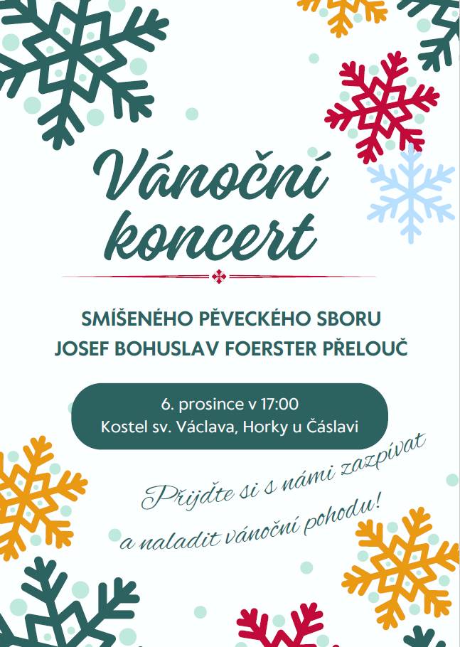 Srdečně zveme občany na Vánoční koncert, který proběhne v sobotu 6.12.2025 od 17:00 v kostele sv. Václava.