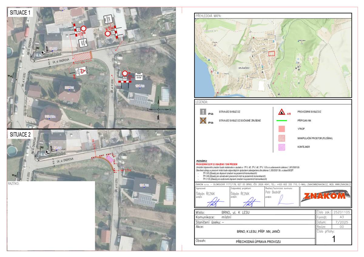 Z důvodu realizace přípojky NN budou od 3.12.2025 probíhat na ulici K Lesu (slepá ulice) výkopové práce. Dne 5.12.2025 dojde po dobu výkopových prací k úplné uzavírce účelové komunikace. Předběžný termín dokončení prací je stanoven na 15.12.2025.