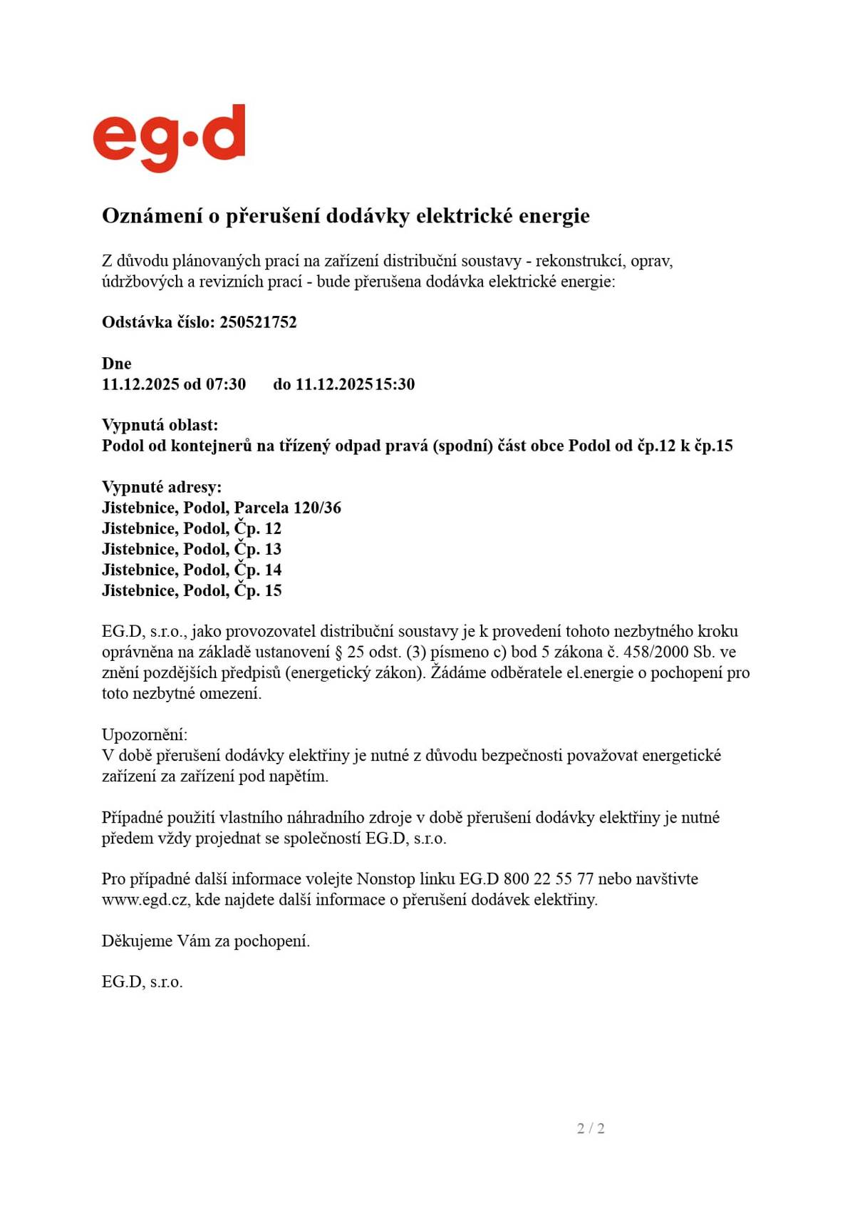 11. prosince 2025 - 7:30 až 15:30 hod.