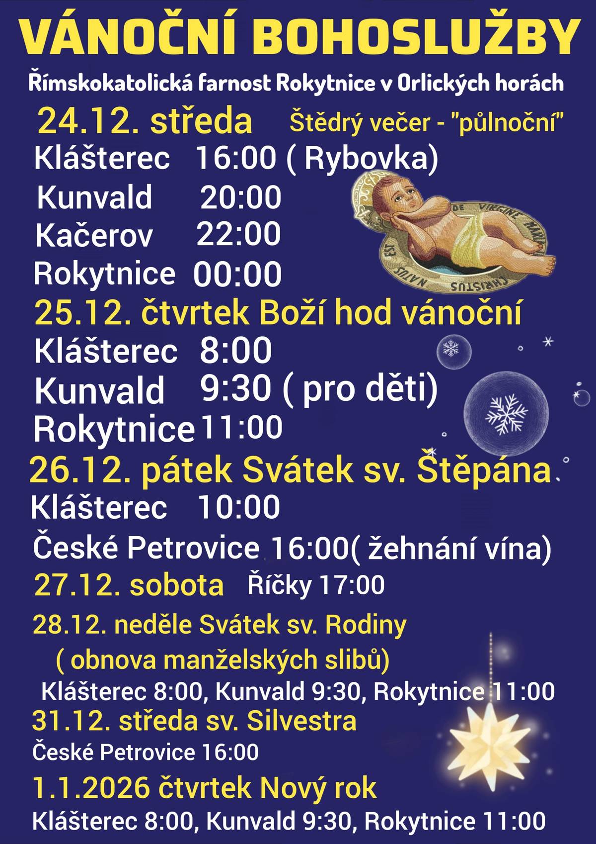 Přehled vánočních bohoslužeb