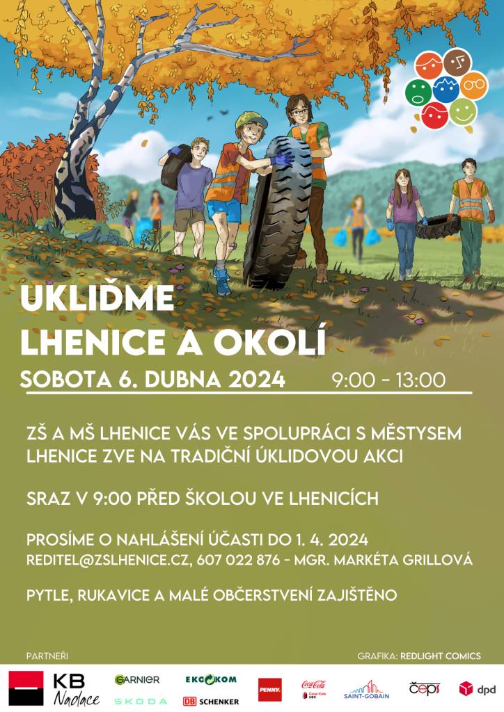 ZŠ a MŠ Lhenice Vás ve spolupráci s městysem Lhenice zve na tradiční úklidovou akci, která se bude konat v sobotu 6. 4. 2024 od 9:00 do 13:00.    Předem děkujeme za Vaši účast.
