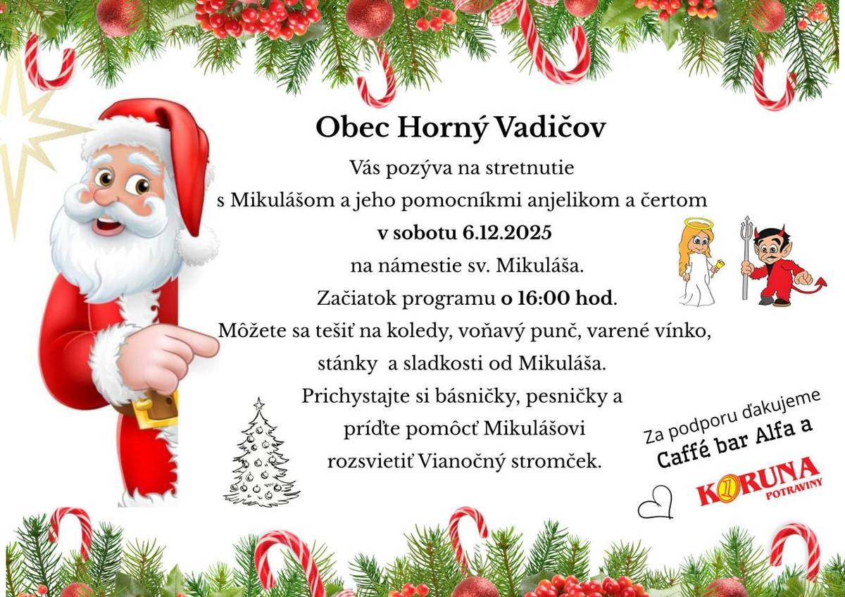 Srdečne Vás pozývame na stretnutie s Mikulášom na námestí sv.Mikuláša 6.12.2025.