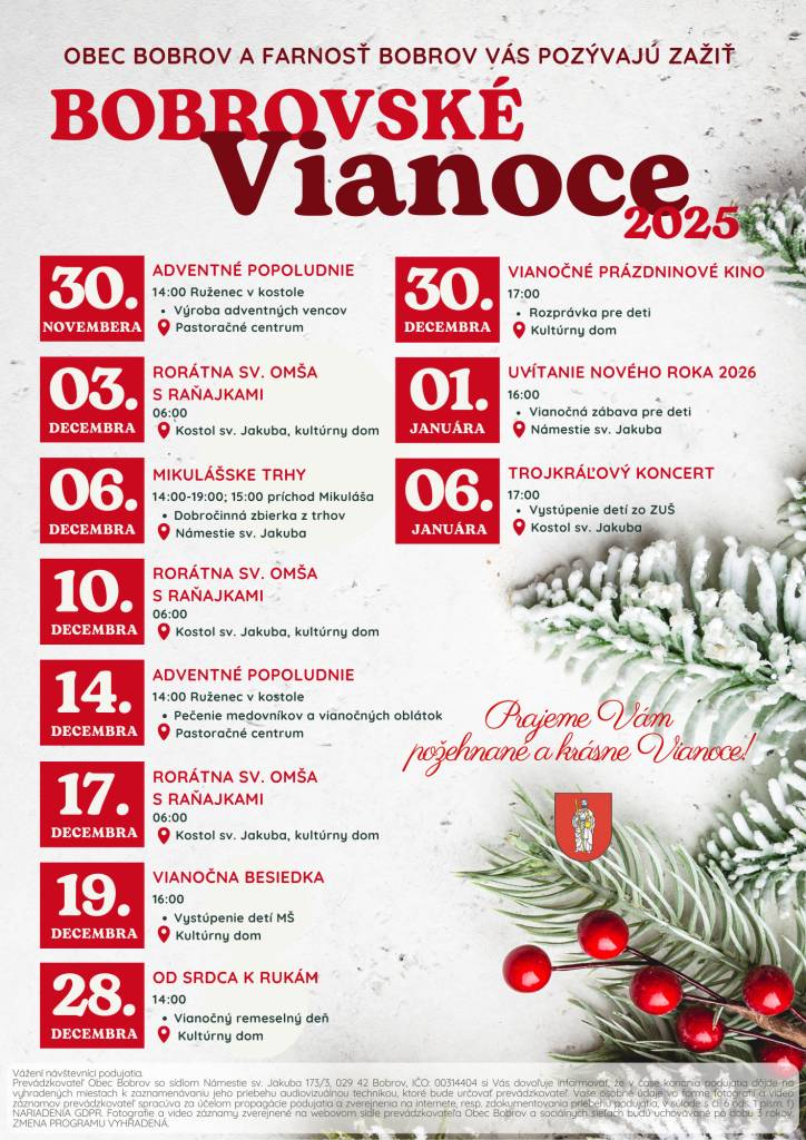 Obec Bobrov pozýva na adventné aktivity, ktoré sme si pre Vás pripravili.