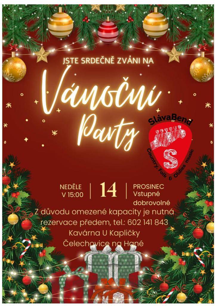Rádi předáváme pozvání našich sousedů z Čelechovic na Hané na příjemnou Vánoční párty, která se uskuteční v neděli 14. prosince od 15:00 v Kavárně U Kapličky.