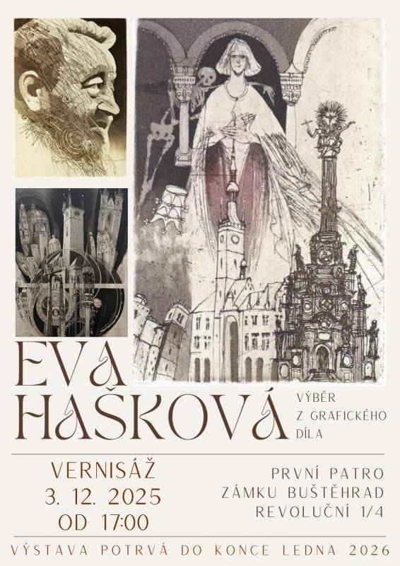 Kulturní výbor srdečně zve na vernisáže hned dvou výstav výtvarného umění, které proběhnou již zítra (3.12.) a pozítří (4. 12.) v prostorách MěÚ Buštěhrad. - Tou první je zítřejší vernisáž prací věhlasné české grafičky, kladenské rodačky, paní Evy Hruškové. Absolventka Střední odborné školy Václava Hollara a Vysoké školy umělecko-průmyslové v Praze (u prof. Sklenáře a jeho tehdejšího asistenta Jiřího Anderle, který ji také výrazně inspiroval) je velmi ceněna pro svoji bohatou ilustrátorskou činnost, za kterou již rok po absolutoriu získala od ministra kultury cenu za nejkrásnější knihu roku. Další mnohá ocenění následovala doma i v zahraničí, a to nejen za ilustrace, ale i za volnou grafiku či drobná ex-libris, tvorbu poštovních známek, aj. Užívá tisk z hloubky, zejm. lept, který kombinuje s akvatintou a mezzotintou. Je první ženou, která pro Národní banku vytvořila vysoce speciální grafické dílo – bankovky. Zahájení vernisáže prodejní výstavy, která bude k vidění v galerii MěÚ Buštěhrad v 1. patře zámku Buštěhrad do konce ledna 2026, bude zítra 3.12. v 17:00 hodin.   - Druhá výstava je věnována japonské kaligrafii Shodó, kterou bude možné shlédnout v turistickém Infocentru v přízemí buštěhradského zámku. Svět japonské kaligrafie zahrnuje řadu stylů, směr Shodó se soustřeďuje nikoli jen na vnější krásu písma, ale i na vnitřní prožitek píšícího umělce. I sám jazyk v japonštině odlišuje druhy kaligrafie na 習字  Shūji [šúdži - krasopis], anebo 書道 Shodō [šodó – cesta písma]. Ovládnutí vnitřního světa patřilo k základním disciplínám i při výcviku samurajů, kteří museli nejdříve ovládnout umění štětce při kaligrafii, a teprve až poté mohli přistoupit k práci s mečem. S kaligrafií, která propojuje svět člověka a jeho vnější i vnitřní dimenzi prostřednictvím nevratné jedinečnosti každého jednoho tahu štětcem, máme možnost se setkat právě na nadcházející výstavě japonského kaligrafa Teika Higuchi, jehož vernisáž bude zahájena ve čtvrtek 4. 12. od 17:30 hodin. Tato výstava zde bude k vidění pouhý týden, proto neváhejte a přijďte, těšíme se na Vás! Váš kulturní výbor   S pozdravem a přáním pěkného dne   Zdeňka Vestfálová Městský úřad Buštěhrad