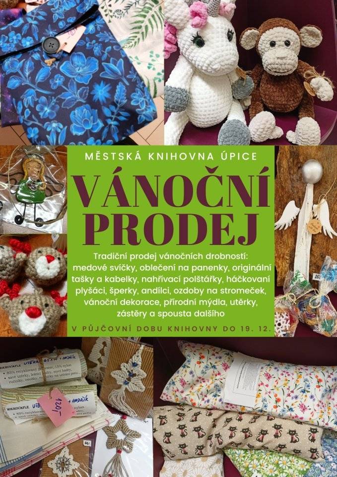 DO 19. 12. 2025 v půjčovní době knihovny probíhá prodej vánočních drobností, jste srdečně zváni. https://www.knihovnaupice.cz/