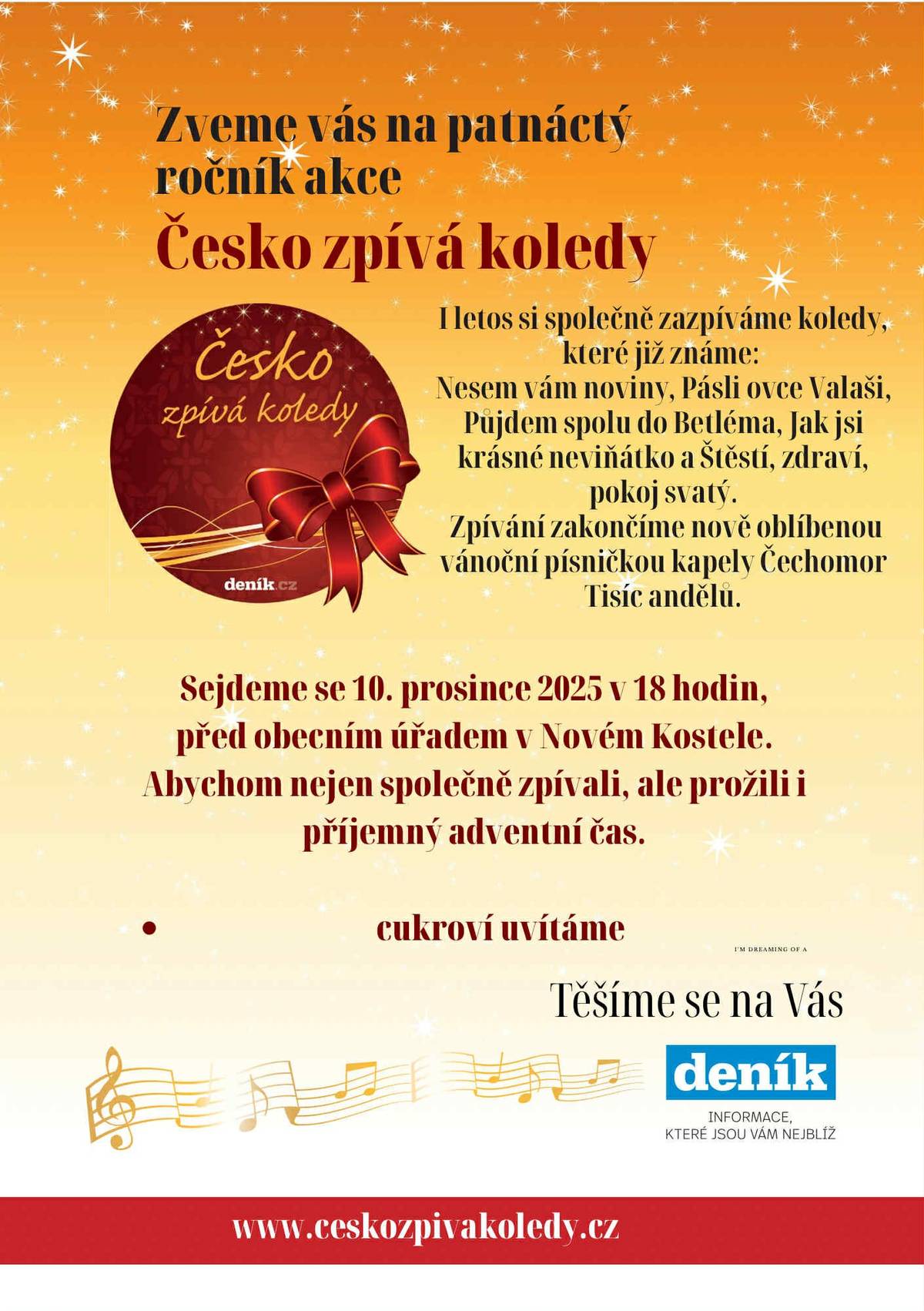 Kdy? Ve středu 10. 12. 2025 od 18 hodin před Obecním úřadem v Novém Kostele.