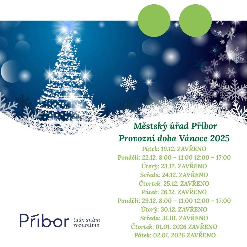 Změna provozní doby Vánoce 2025