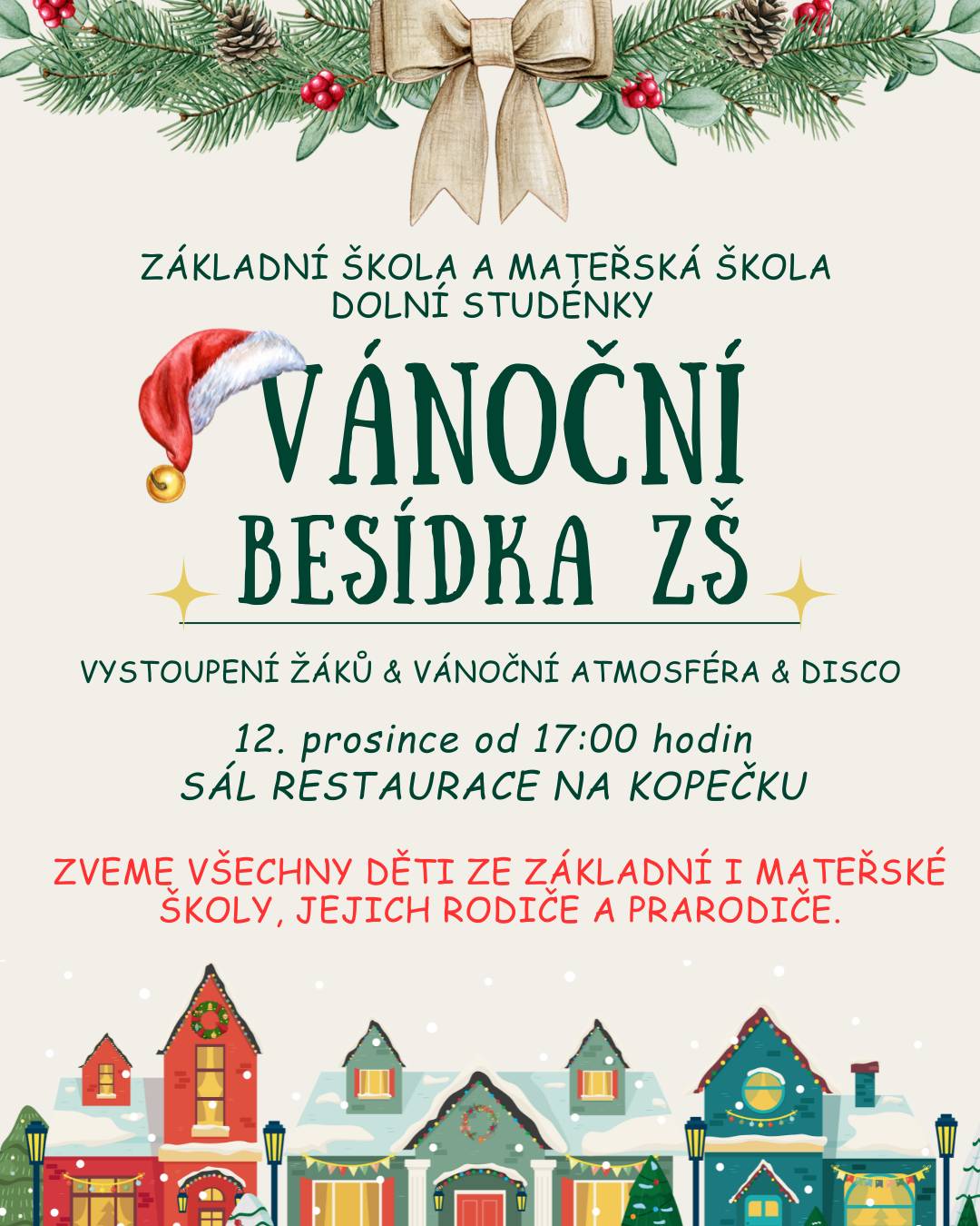 Pozvánka na vánoční besídku ZŠ Dolní Studénky