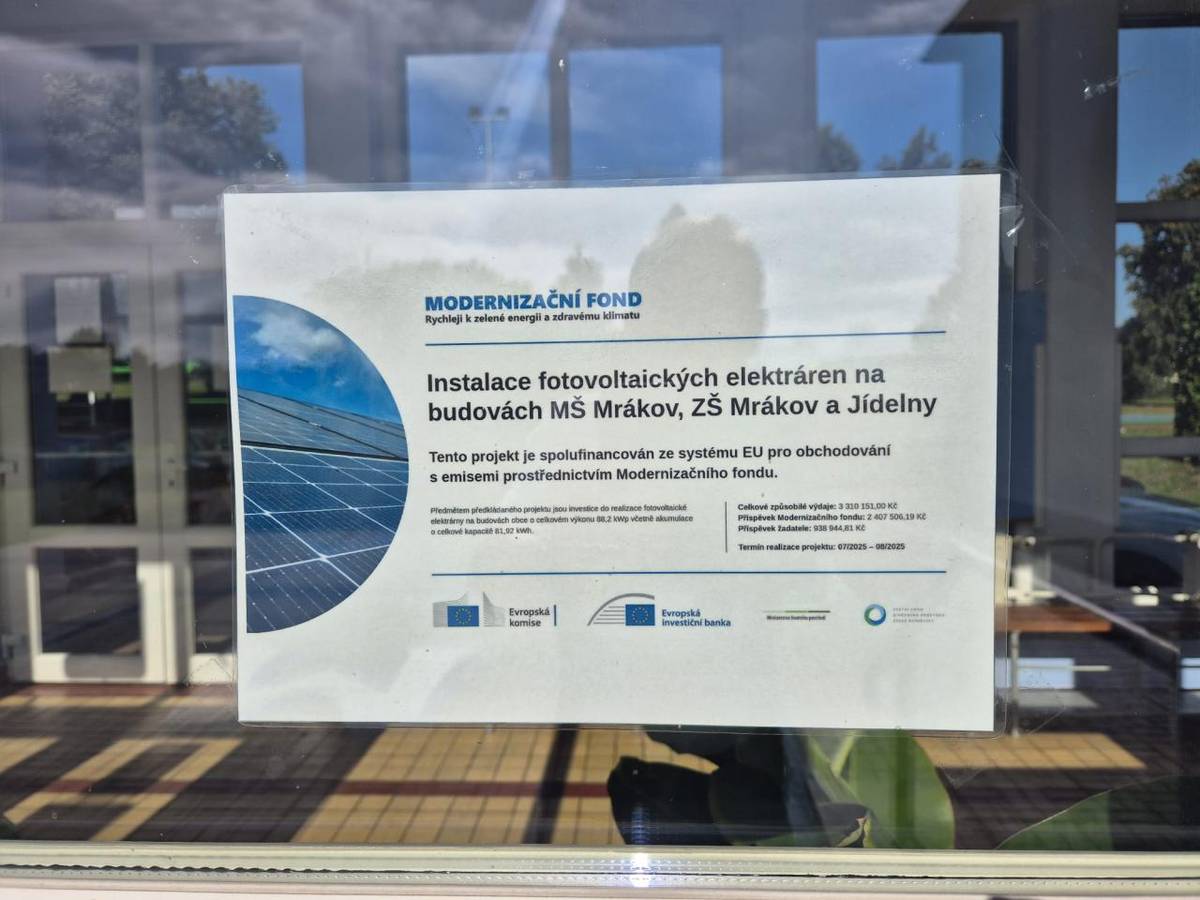 Projekt byl spolufinancován ze systému EU pro obchodování s emisemi prostřednictvím Modernizačního fondu.   Akce se uskutečnila v době od 7/2025 - 8/2025.