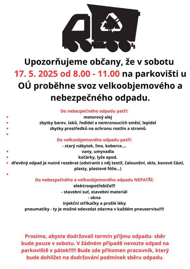 Sběr nebezpečného a velkoobjemného odpadu 17. 5. 2025