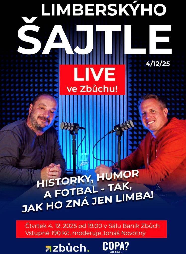 Přijďte si užít večer plný historek, humoru a fotbalu – tak, jak ho zná jen Limba! Oblíbený pořad Limberskýho Šajtle míří 4. prosince 2025 přímo do Zbůchu.