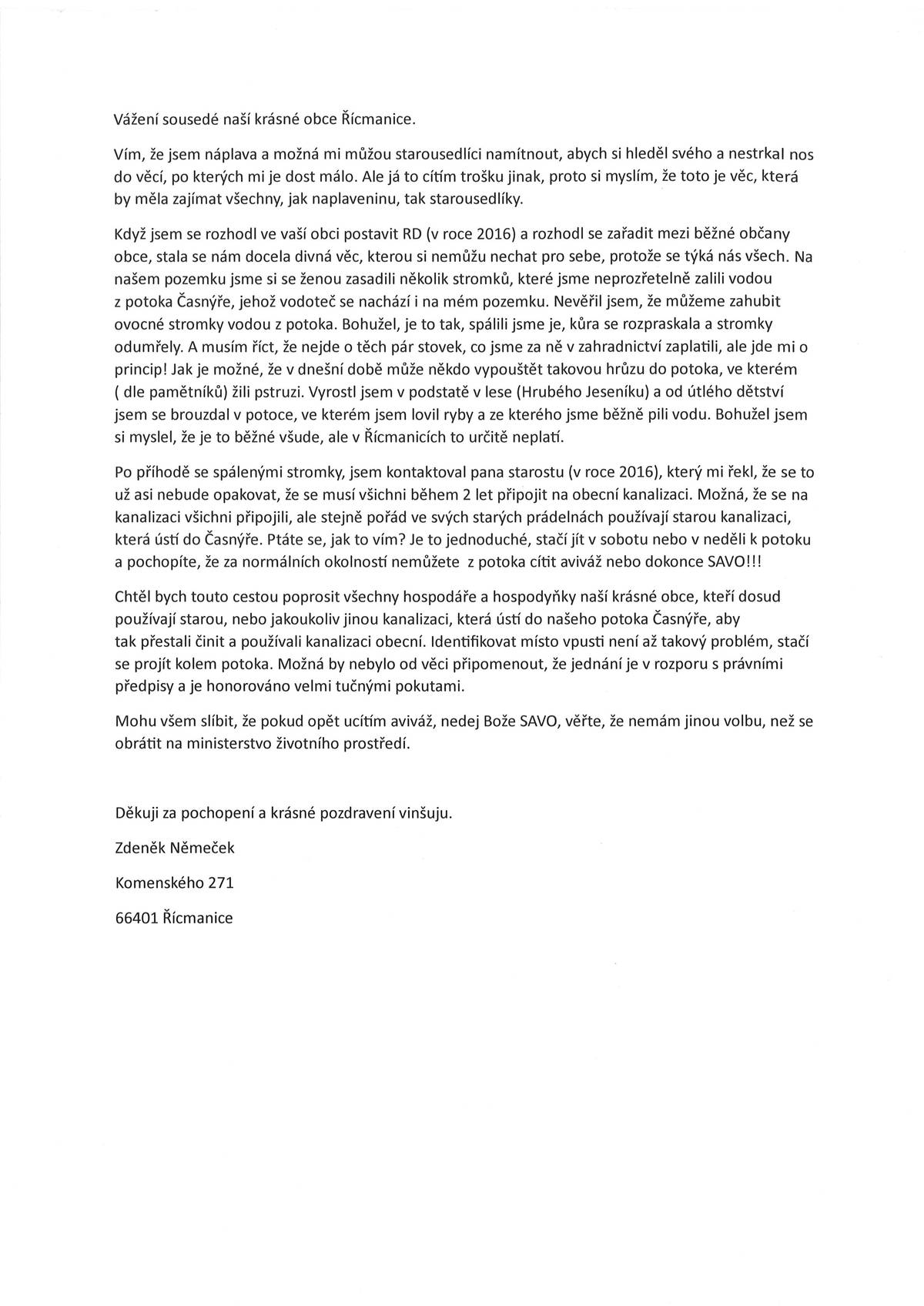 Na obecní úřad byla zaslána Prosba o zveřejnění