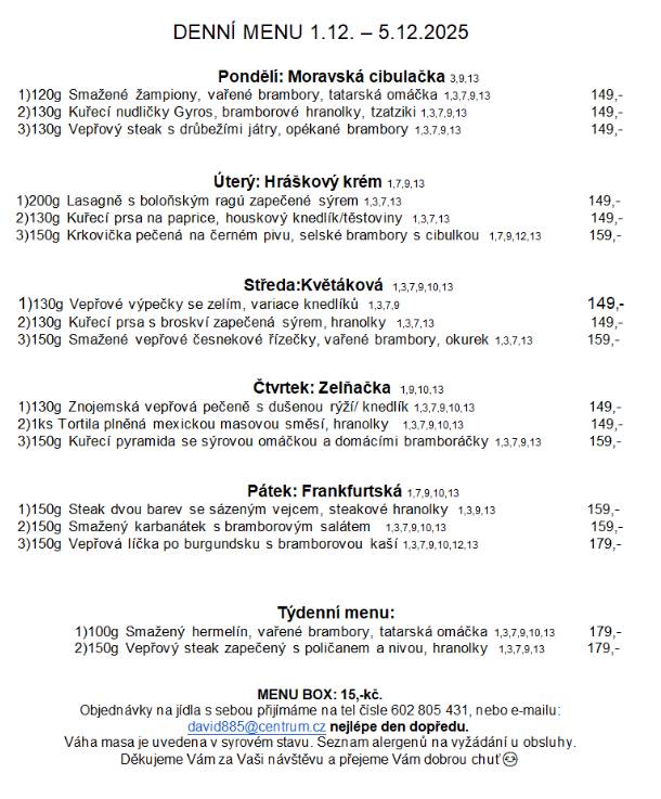 Pondělí 1.12. - pátek 5.12.2025