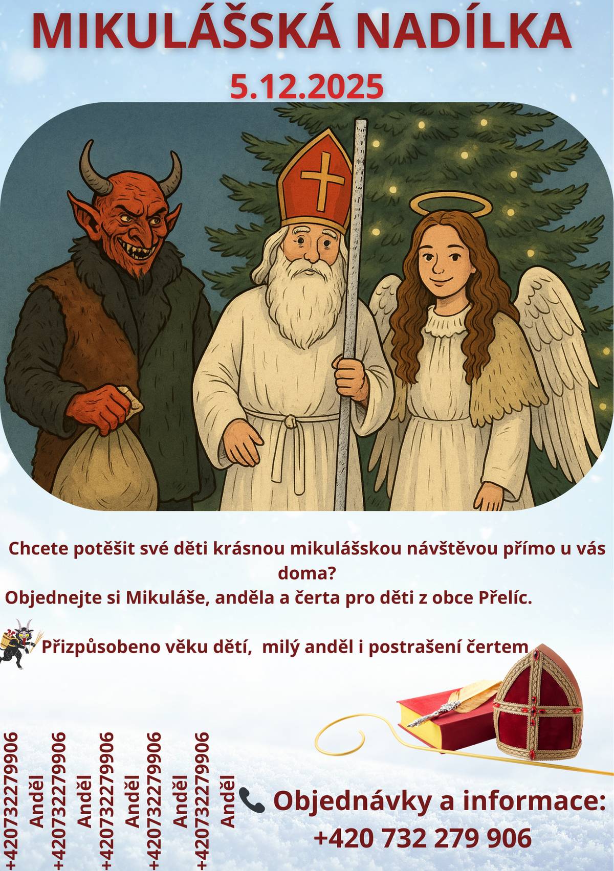 Mikuláš, čert a anděl Pozvánka Srdečně Vás zveme na kouzelné setkání s Mikulášem, čertem a andělem, které se uskuteční 📅 5. prosince 2025 Objednejte si tradiční mikulášskou atmosféru plnou radosti, smíchu, malých hříšníků i hodných andílků. Pro děti bude připravena nadílka a nezapomenutelný zážitek. Slánské Vánoční zpívání Užijte si kouzlo Vánoc s koncertem Slánského Vánočního zpívání 📅 7. prosince 2025 🕕 v 18:00 hodin 📍 Kostel sv. Petra a Pavla Přijďte se naladit na vánoční atmosféru, zaposlouchat se do nádherných melodií a strávit příjemný adventní večer. Těšíme se na společné setkání!