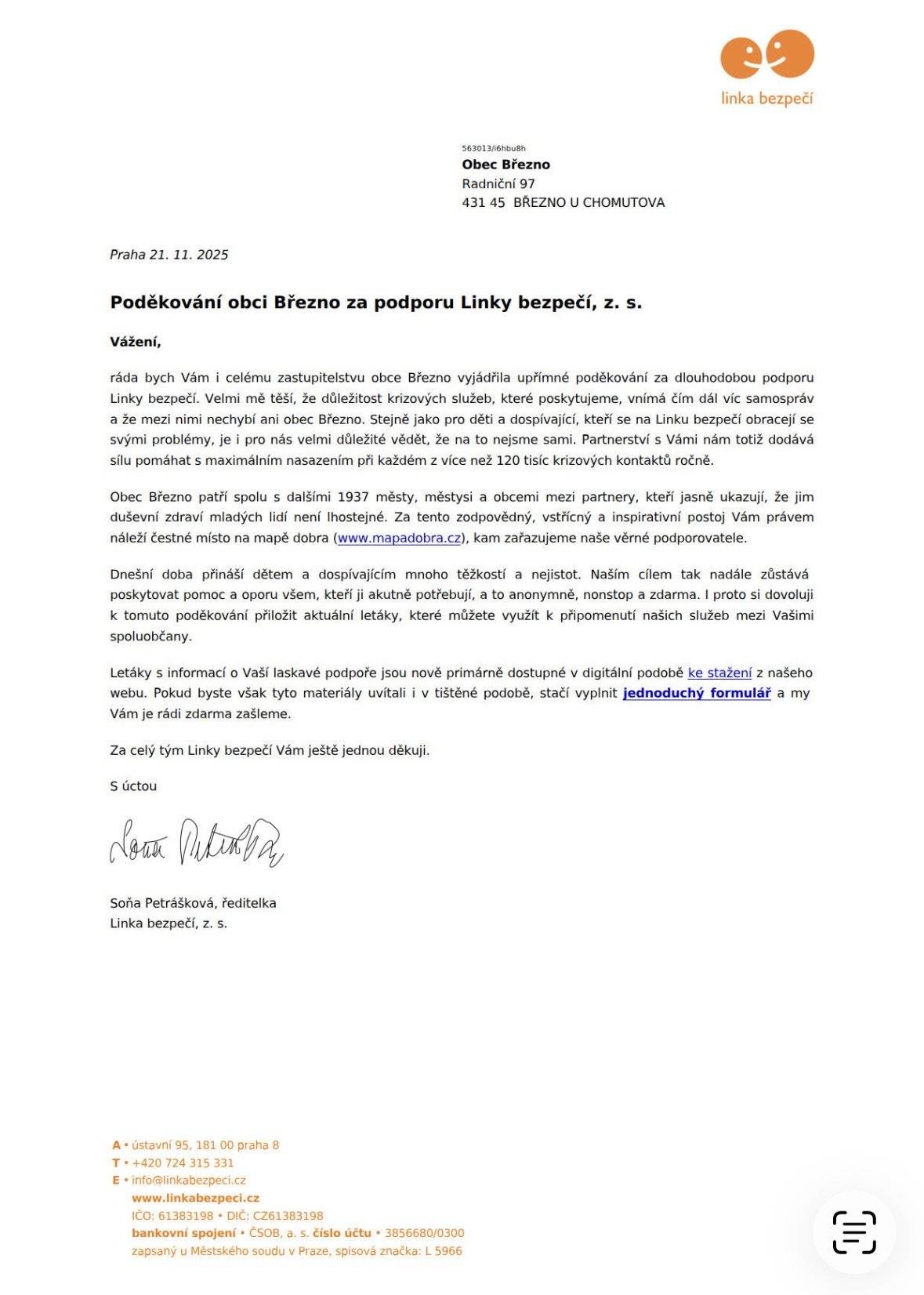 Je nám ctí podporovat Linku bezpečí 🙏🏼♥️