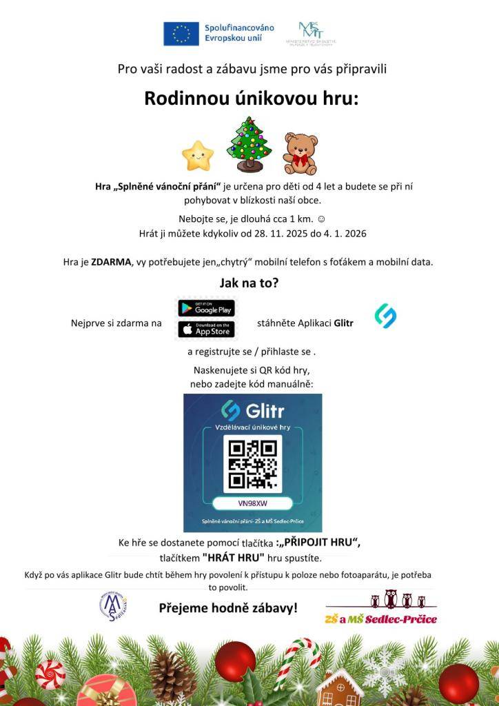 Srdečně Vás zveme na vánoční rodinnou únikovou hru Splněné vánoční přání, kterou můžete hrát od 28.11 po celý adventní čas.