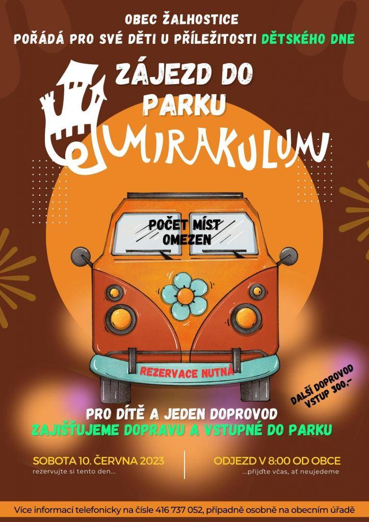 V sobotu 10. června se můžete pod záštitou Žalhostic se svými dětmi vypravit zadarmo do Rodinného parku Mirakulum