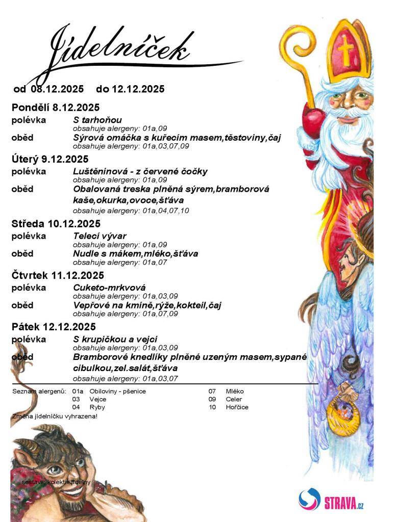 Jídelníček 8. 12. - 12. 12. 2025