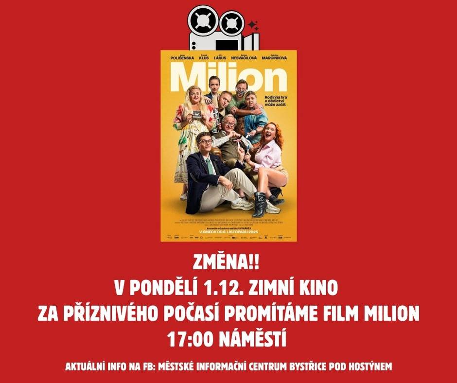 Zimní kino na náměstí promítá dnes od 17 hodin českou komedii Milion.