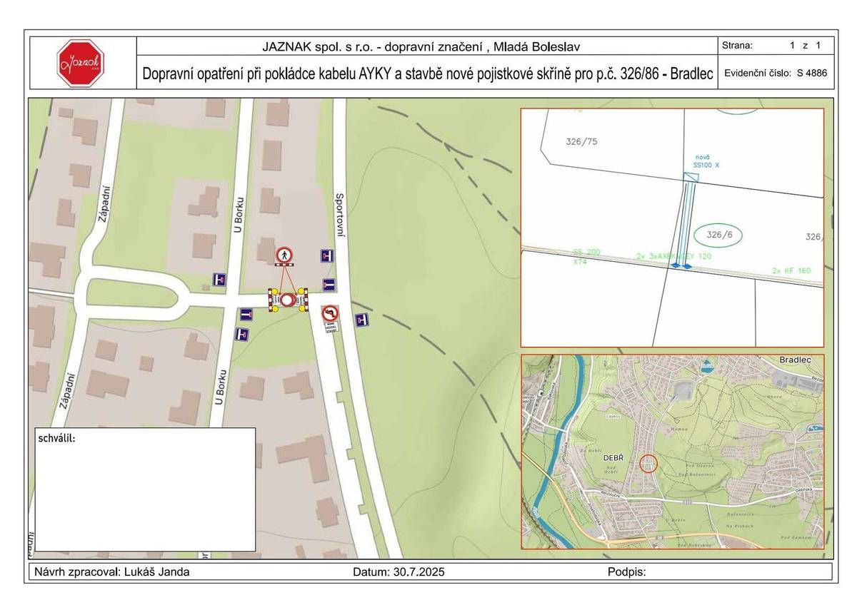 Z důvodu výkopových prací bude v termínu 08.12. - 12.12.2025 uzavřena komunikace v ulicích Sportovní - U Borku viz přiložená mapa. Děkujeme za pochopení.