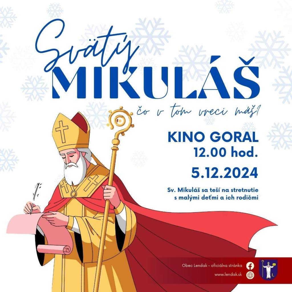 V piatok 5. decembra o 12.00 hod. pozýva Sv. Mikuláš mamičky a oteckov s malými deťmi na stretnutie do Kina Goral. Príďte prežiť krásne dopoludnie plné radosti a očakávania. Tešíme sa na vás!