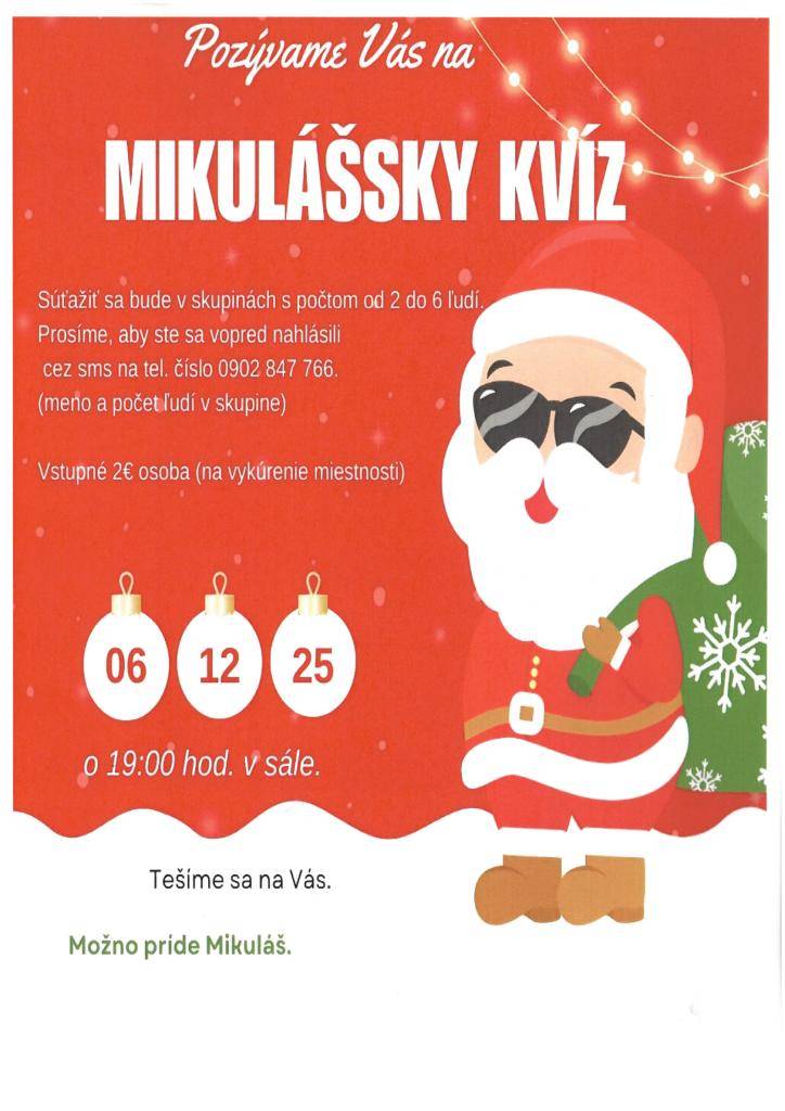 Pozvánka na mikulášsky kvíz na Kremnické Bane