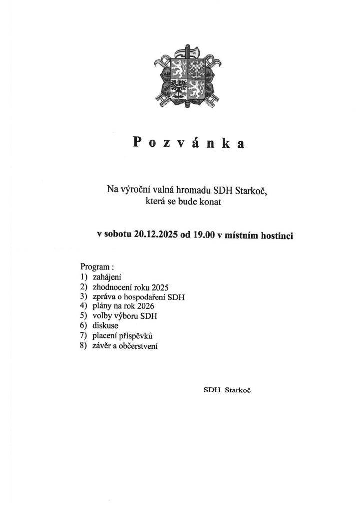 Sobota 20. prosince 2025, od 19:00 hod v místním hostinci.