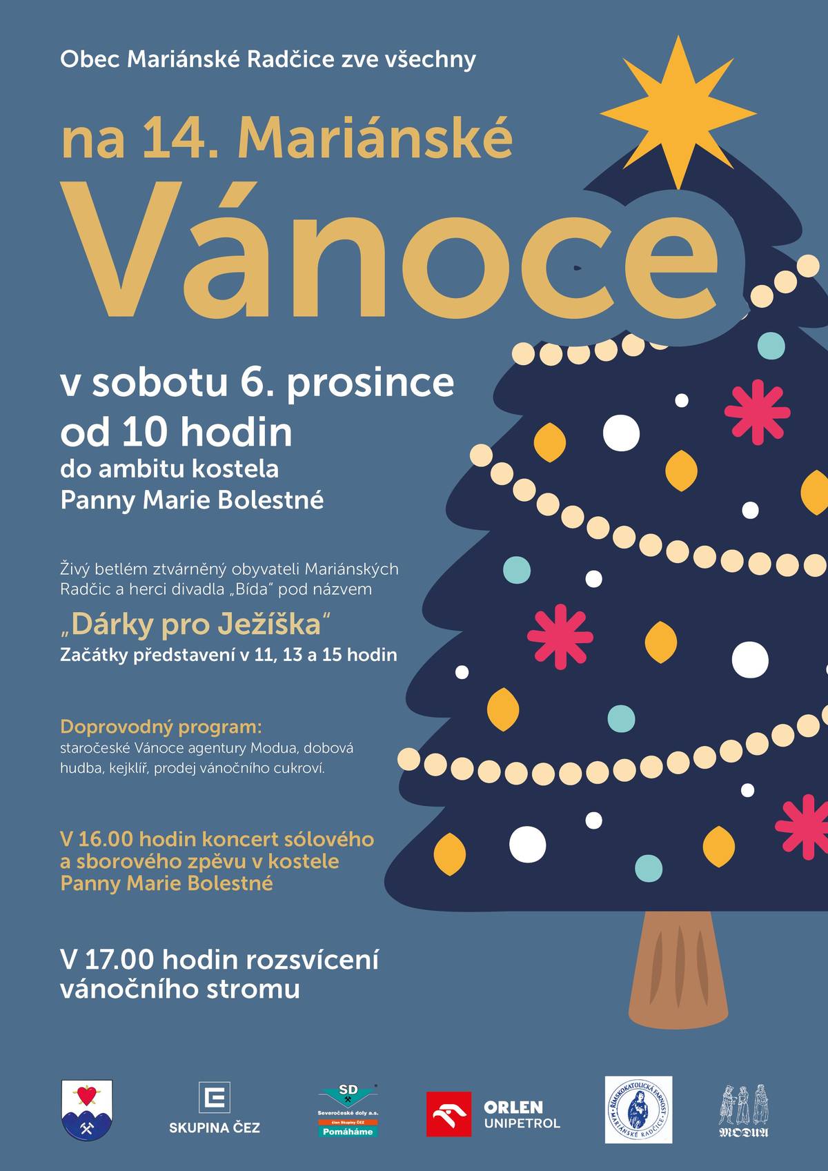 Již tuto sobotu 6.12.2025 Vás srdečně zveme na Mariánské Vánoce s bohatým programem zakončeným rozsvícením Vánočního stromu.