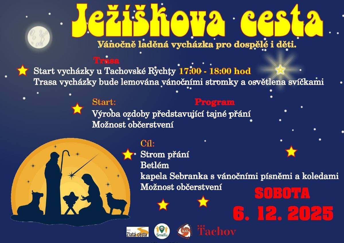 Zábava, Rychta, Pobřežní 2153, 34701 Tachov, sobota 6. 12. 2025 od 17.00. Vánočně laděná vycházka pro dospělé i děti.