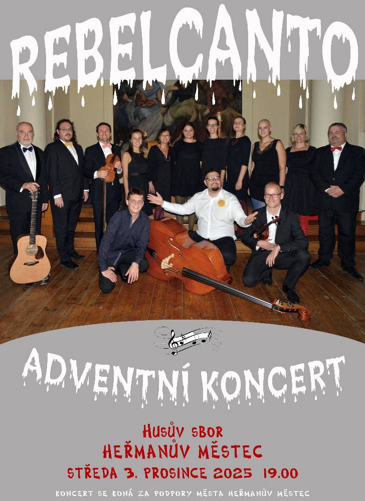 Zveme vás ve středu 3.12.2025 v 19.00 do Husova sboru na adventní koncert souboru Rebelcanto. Vstupné je dobrovolné.