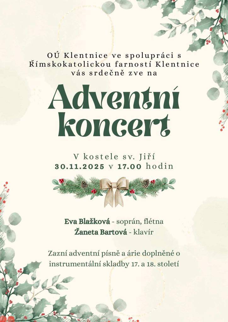Adventní koncert a rozsvícení vánočního stromečku 30.11.2025.
