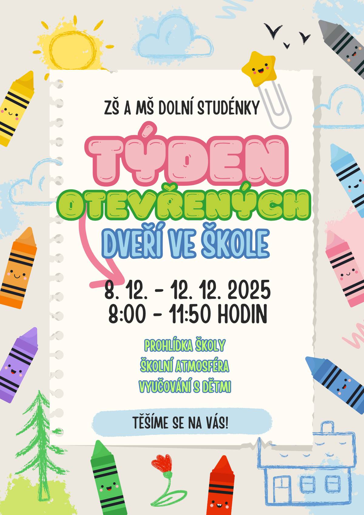 Pozvánka na týden otevřených dvěří do ZŠ Dolní Studénky.