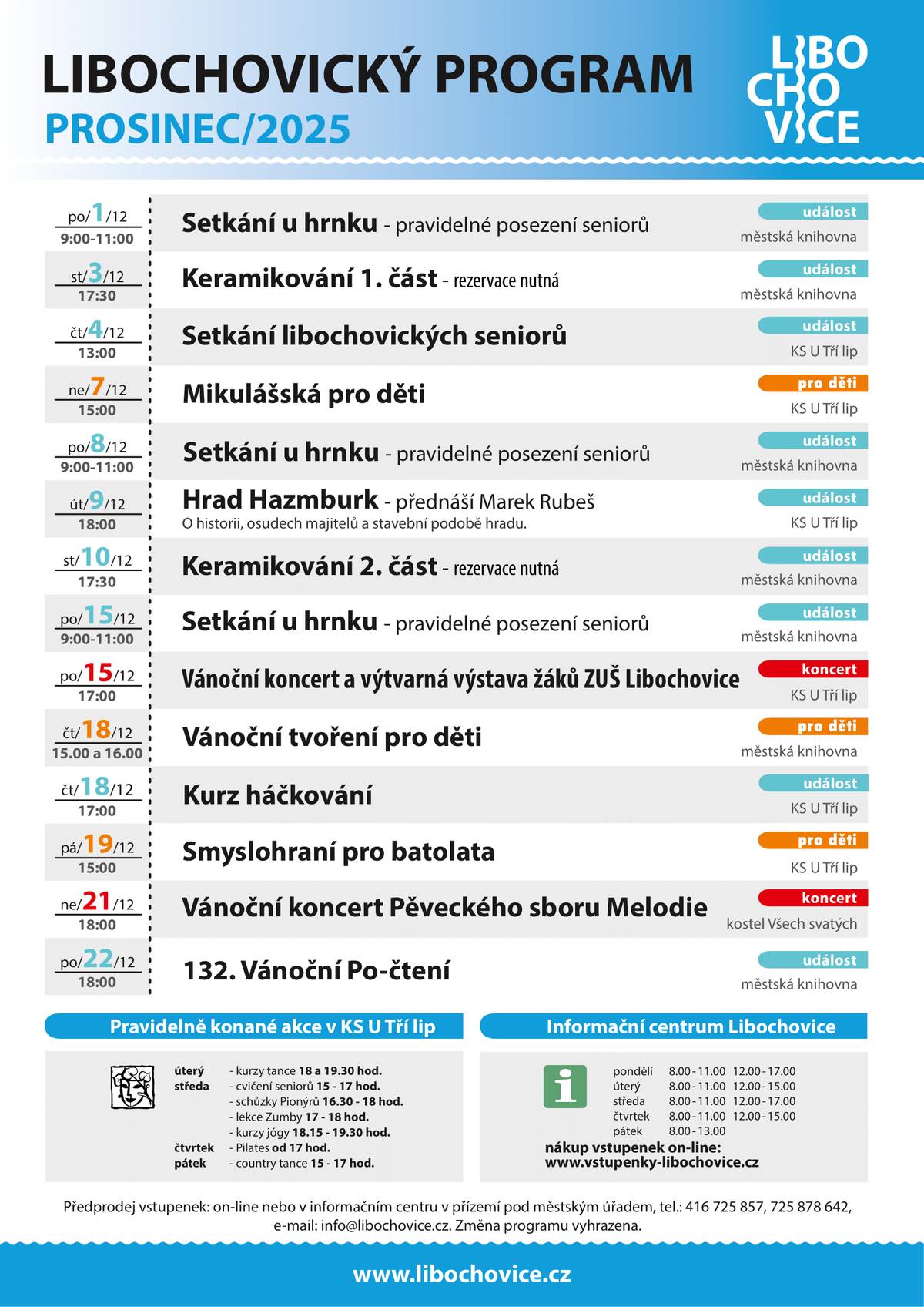 Zjistěte, jaké kulturní akce se budou pořádat v Libochovicích do konce tohoto roku.