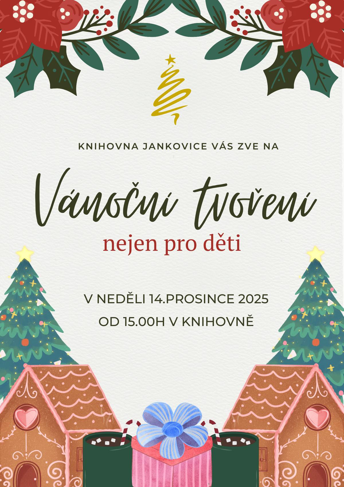 Knihovna Jankovice zve na Vánoční tvoření nejen pro děti v neděli 14. prosince od 15.00h.