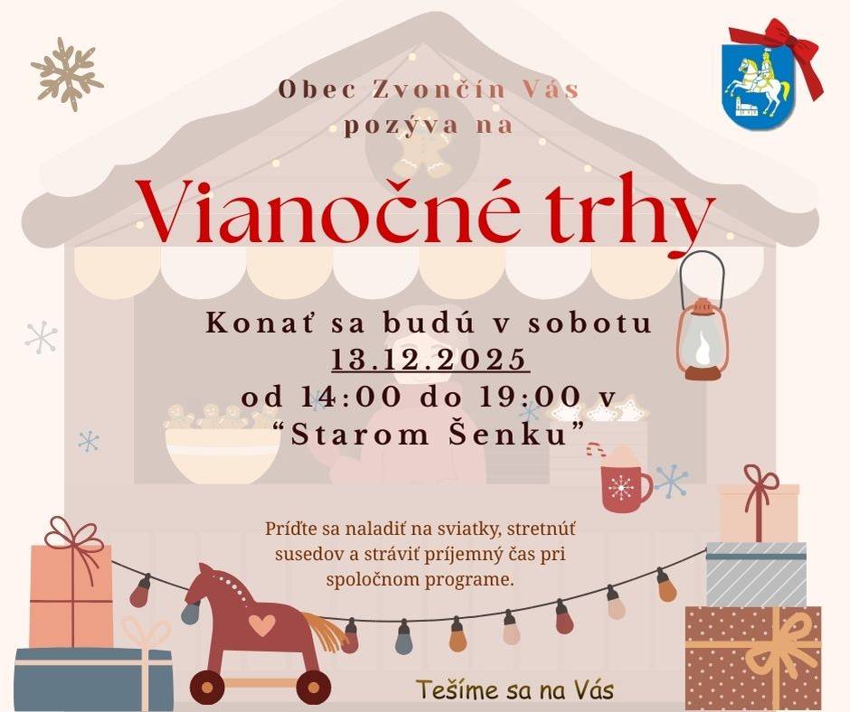 Srdečne pozývame všetkých obyvateľov aby si prišli vychutnať predvianočnú atmosféru, ochutnať tradičné dobroty a podporiť lokálnych predajcov na Vianočných trhoch.