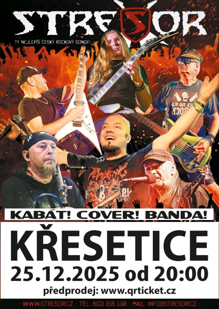 Tělovýchovná jednota Rozvoj Křesetice Vás zve na vánoční zábavu dne 25.12.2025 od 20:00 hod. do sokolovny. Hraje Stresor. Předprodej QR ticket. Kontakt Rajdl Pavel, tel 776 272 339