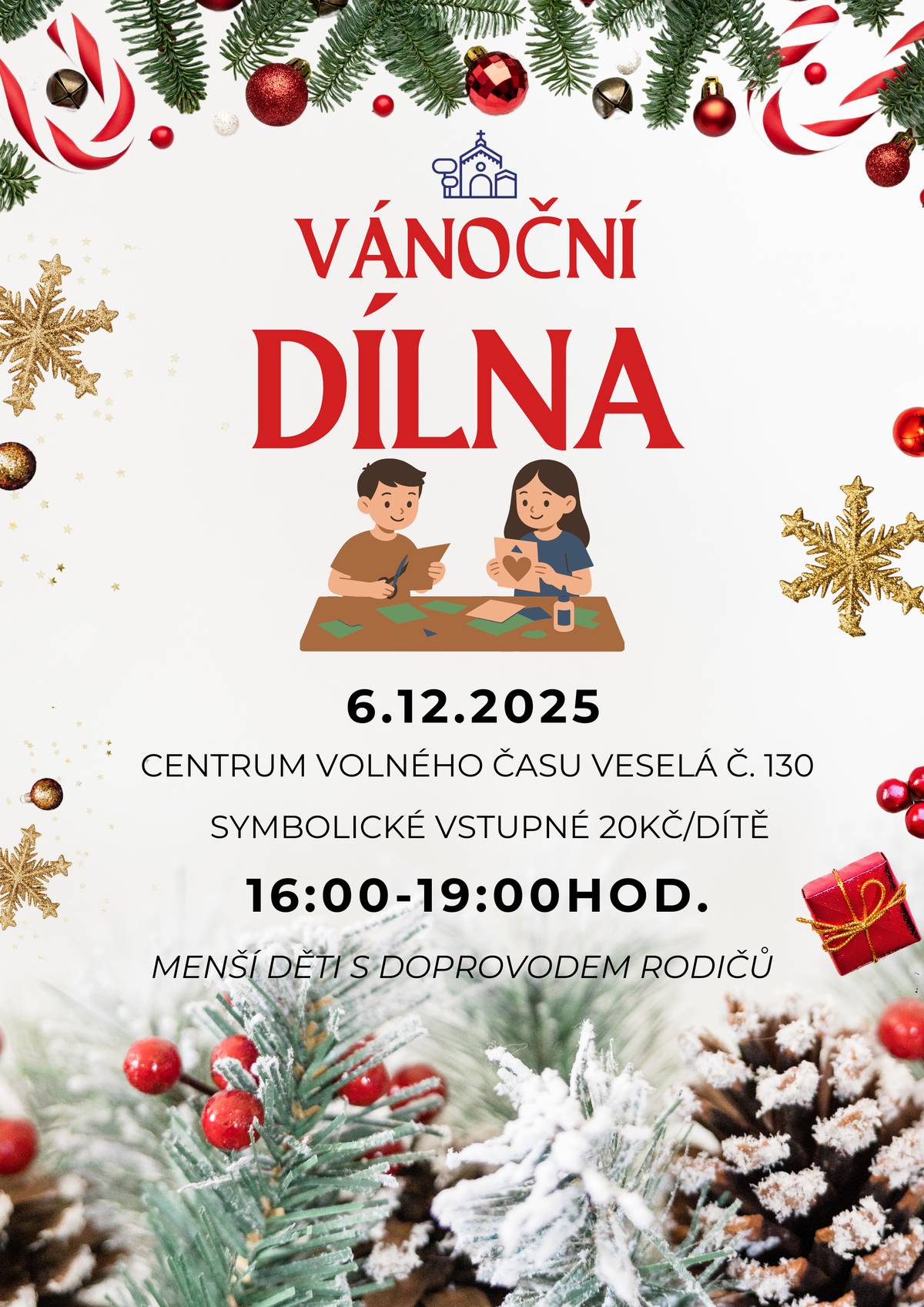 Při akci Rozsvěcování vánočního stromečku bude pro děti v Centru volného času od 16 do 19 hod. připravena vánoční dílna. Tak to dojděte omrknout a něco hezkého si vyrobit!