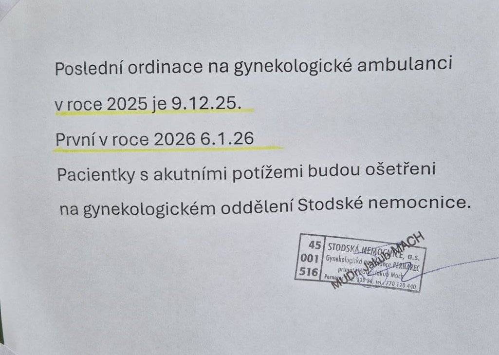 Poslední ordinace 9.12. 2025 následující 6.1. 2026