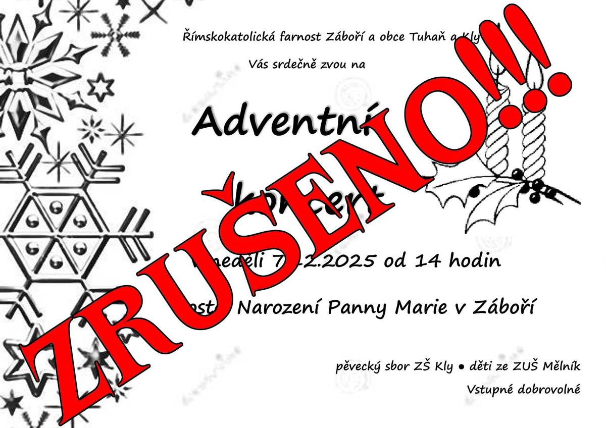 Z důvodu nemoci se Adventní koncert nekoná !!!