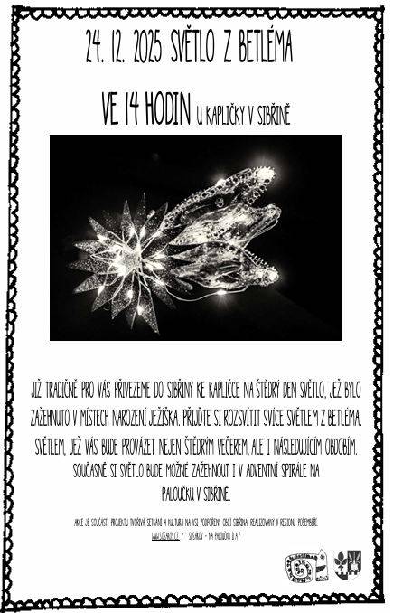 ve středu 24.12.2025 ve 14:00 hodin u kapličky na návsi v Sibřině