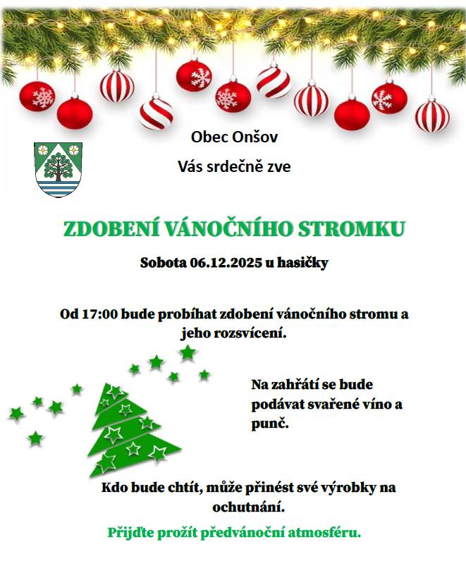 Zdobení vánočního stromku v Onšově 06.12.2025 od 17:00